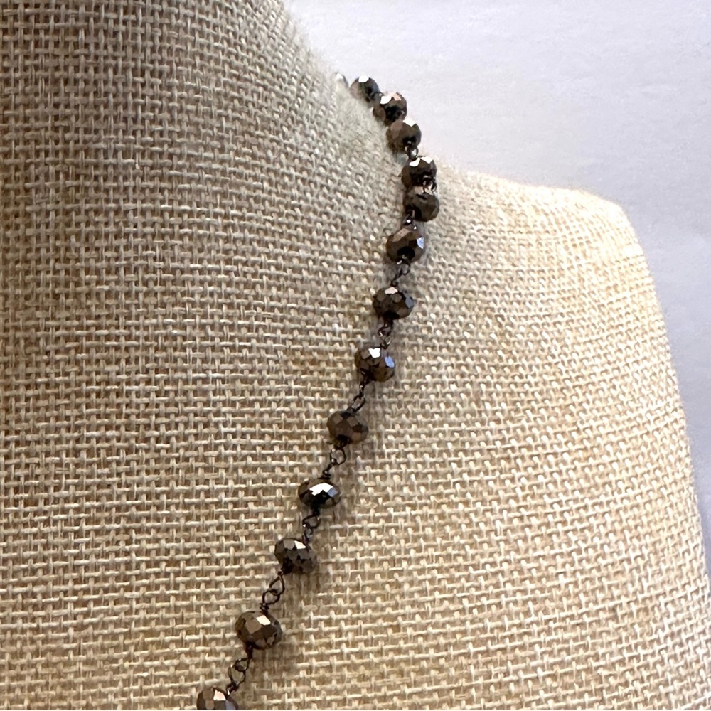 Fossil Necklace Copper Tone Necklace - beaded chain w/ Bee Pendant, rhinestones - Picture 6 of 13